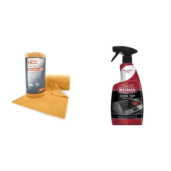 Easy-Tear 12 in. x 12 in. Microfiber Cloth Roll (50-Count) and 22 oz. Stovetop Cleaner Spray