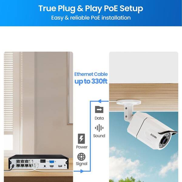 ZOSI 4K 8MP 16-Channel 4TB POE NVR Security Camera System with 12