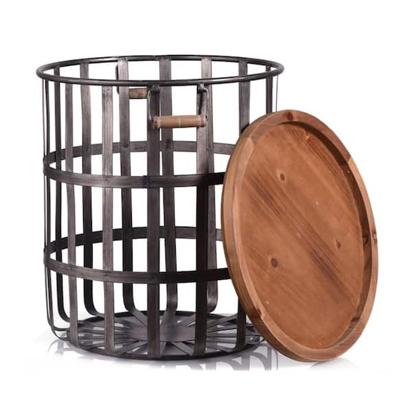 Vintage Industrial Style Round Wire Storage Basket With Handles Dark Grey Heavy 