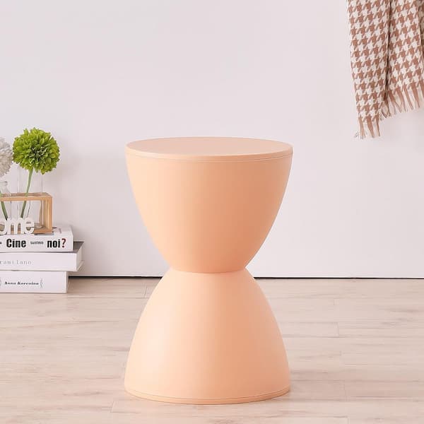 Zeus & Ruta 11 in. Dia x 17 in. Height Baby Pink Plastic Outdoor Side Table for Garden, Porch, Balcony, Lawn