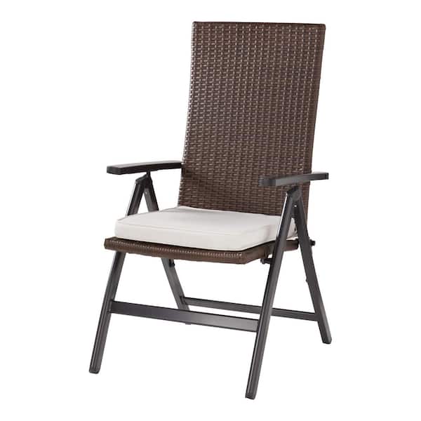 Greendale Home Fashions Outdoor PE Wicker Foldable Reclining Chair with Sunbrella Cast Pumice Seat Pad