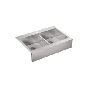 Vault Farmhouse Drop-In Apron Front Self-Trimming Stainless Steel 36 in. 1-Hole Double Bowl Kitchen Sink