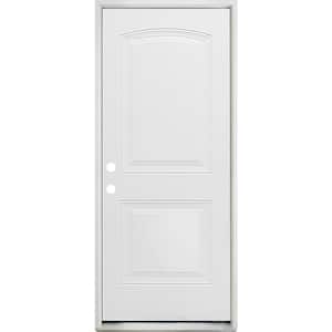 32 in. x 80 in. Element Series 2-Panel Roundtop Right-Hand Inswing Wt Prime Steel Prehung Front Door w/ 4-9/16 in. Frame