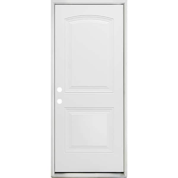 Steves & Sons 32 in. x 80 in. Element Series 2-Panel Roundtop Right-Hand Inswing Wt Prime Steel Prehung Front Door w/ 4-9/16 in. Frame