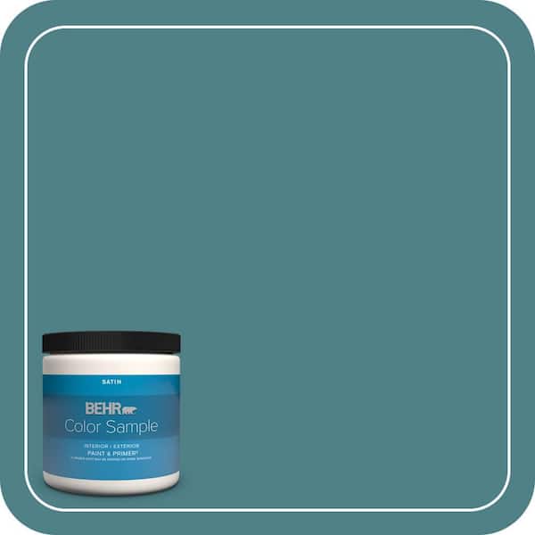 BEHR PREMIUM PLUS 8 oz. #ICC-75 Tapestry Teal Satin Enamel Interior/Exterior Paint & Primer Color Sample