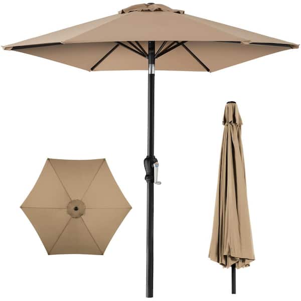 Unbranded 10 ft. Outdoor Steel Polyester Market Patio Umbrella with Crank, Easy Push Button, Tilt, Table Compatible