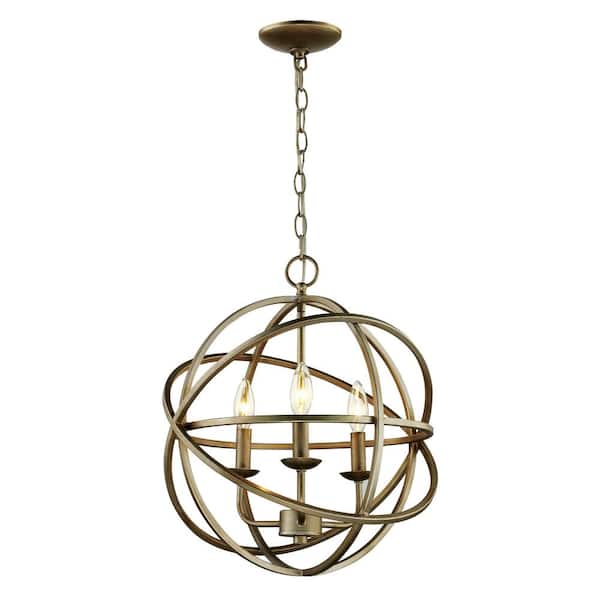 Bel Air Lighting Apollo 3-Light Antique Silver Leaf Globe Chandelier with Metal Shade