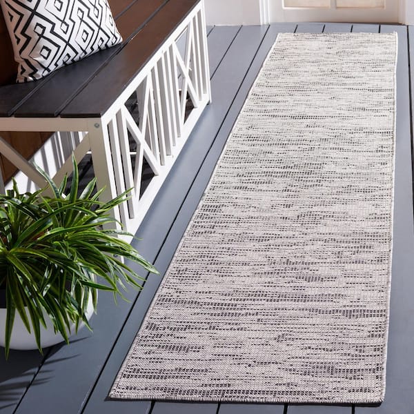 Hampton Black/Beige 2 ft. x 9 ft. Abstract Distressed Indoor/Outdoor Runner Rug