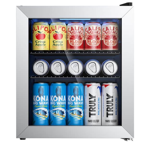 17 in. Single Zone 58-Cans Freestanding/Countertop Beverage Refrigerator Cooler Fridge in Silver, Reversible Door