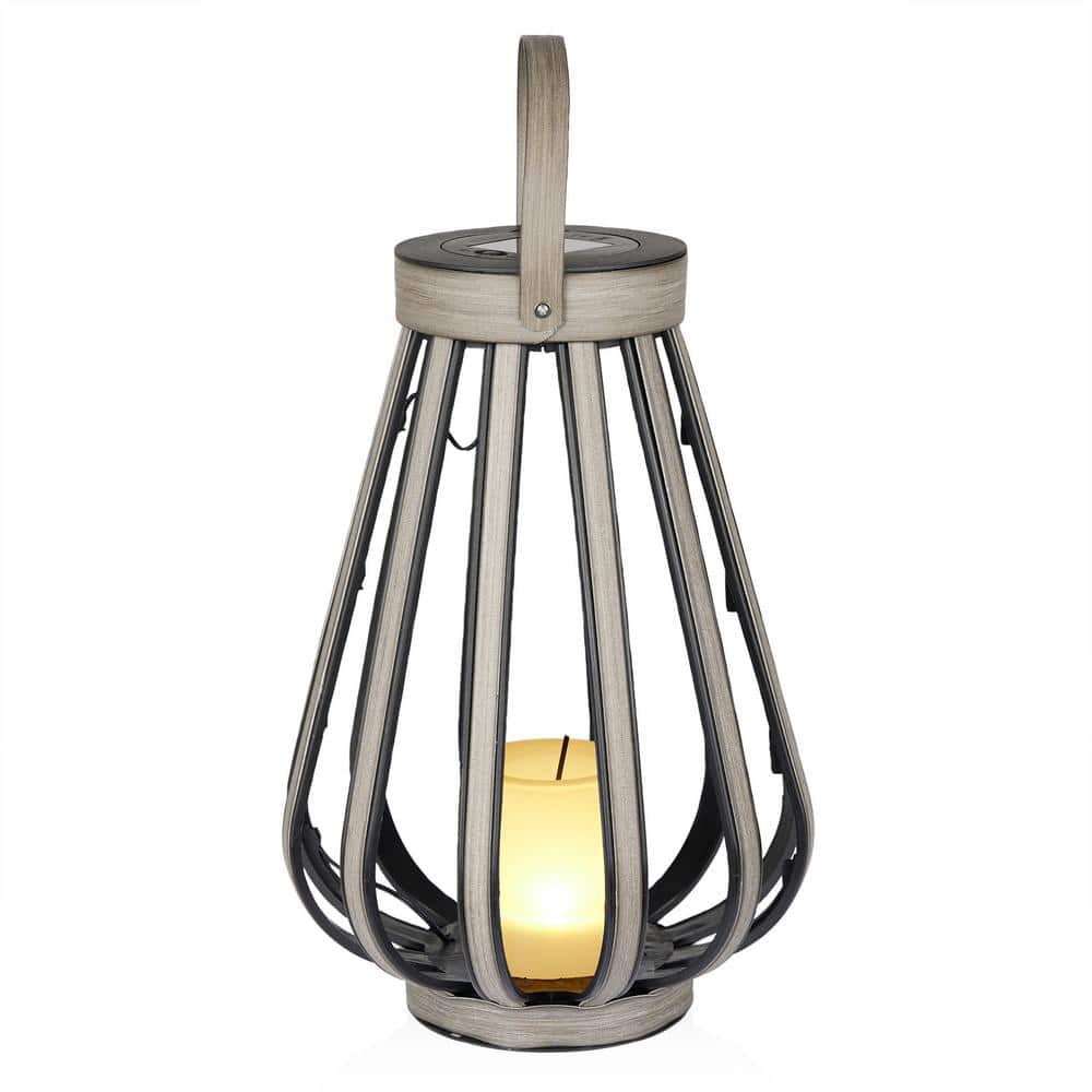 Gray Polypropylene Solar Lantern with LED Light, 18" Height