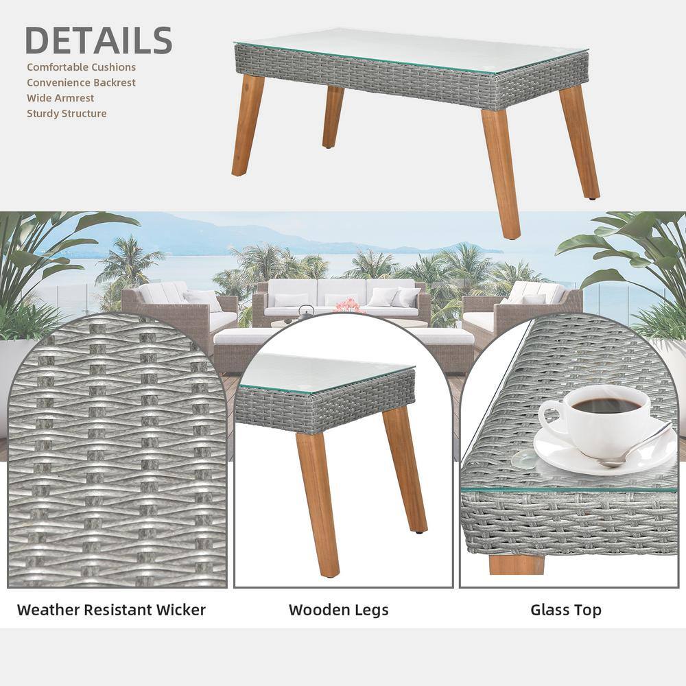 Gray 4-Piece Steel and Resin Rattan Patio Set