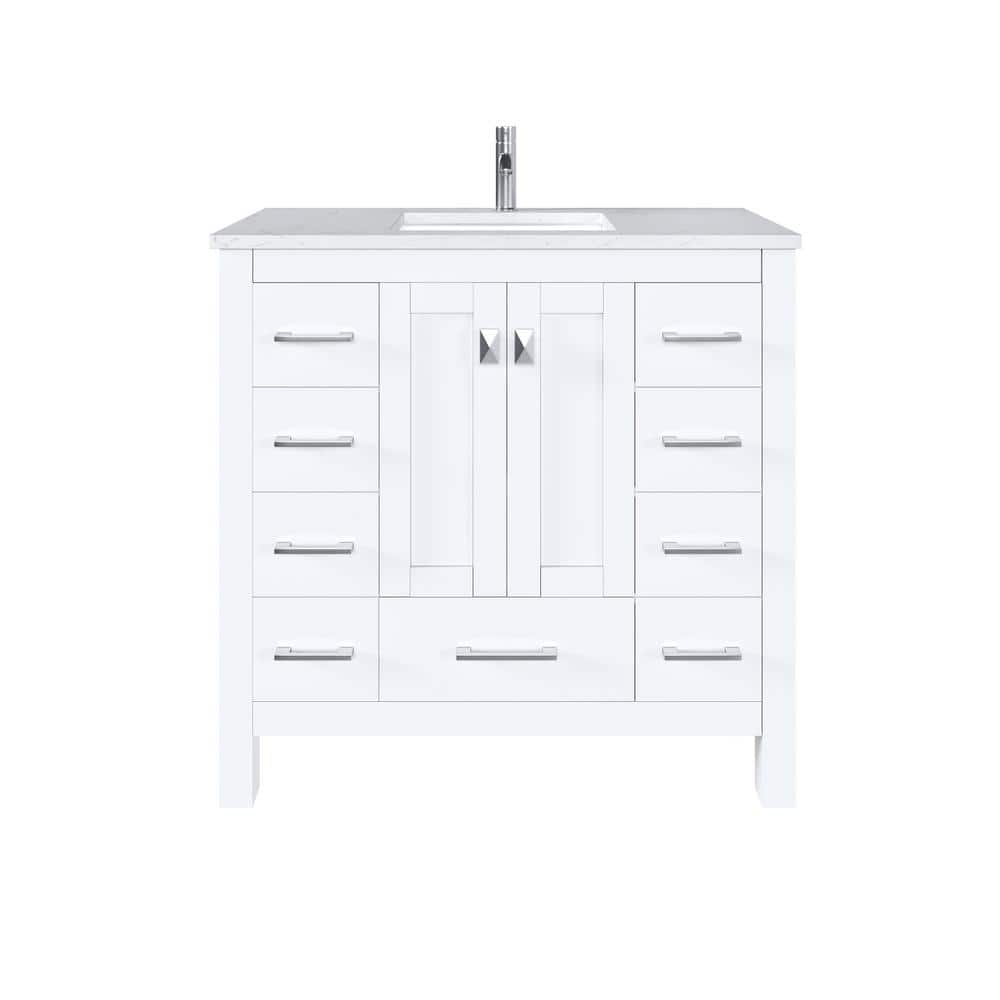 Eviva Hampton 36" White Vanity with Carrara Quartz Top