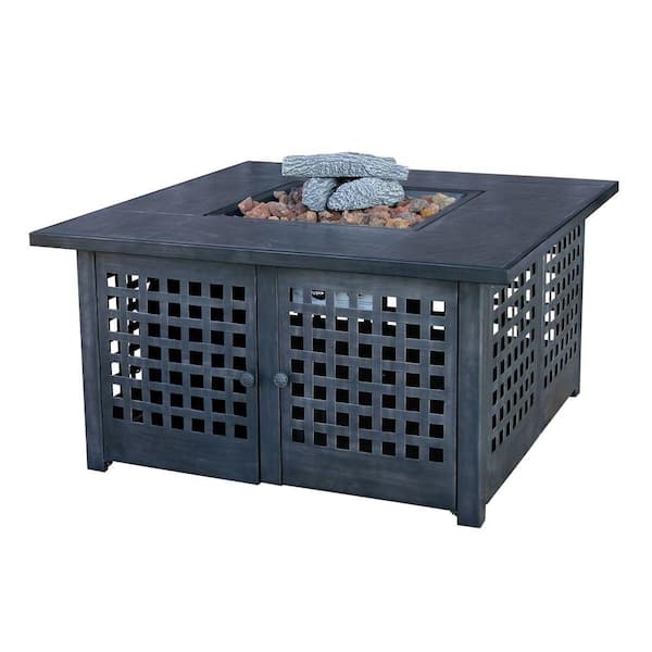 UniFlame 41.3 in. W Dark Slate Ceramic Tile LP Gas Gas Fire Pit with Multi-Spark Electronic Ignition and Variable Flame Settings
