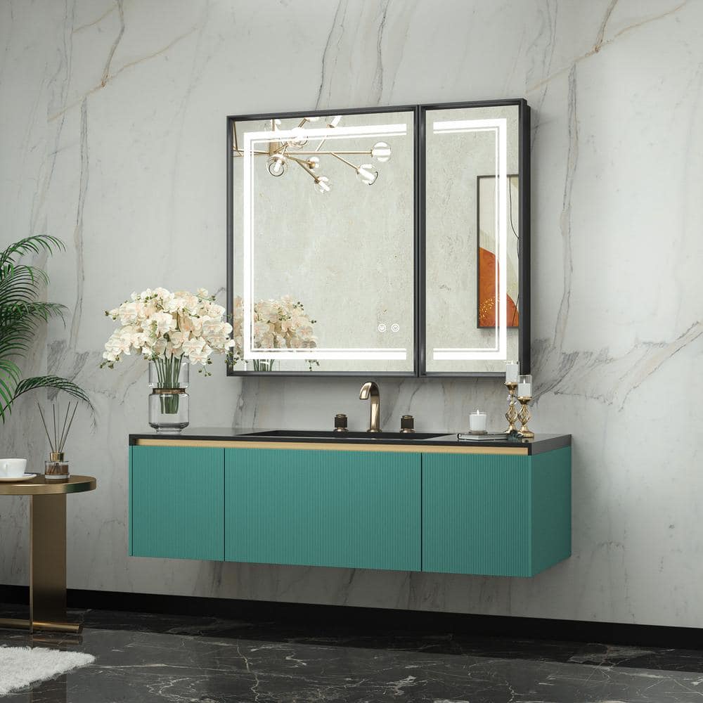 Black Aluminum Dual Swing LED Medicine Cabinet with Mirror