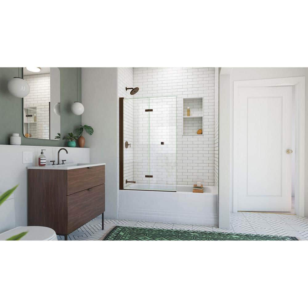 Aqua-Q Fold 36" x 58" Frameless Tub Door in Oil Rubbed Bronze