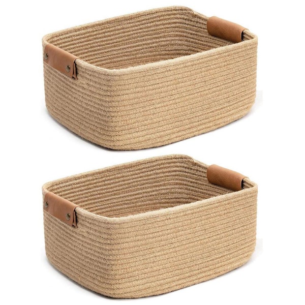 Brown 14.5 in. x 6 in. Jute Decorative Basket Set of 2 with