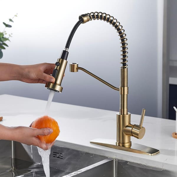 FORIOUS Kitchen Faucet w/ Pull Down Sprayer Commercial Spring Kitchen Sink hot Gold