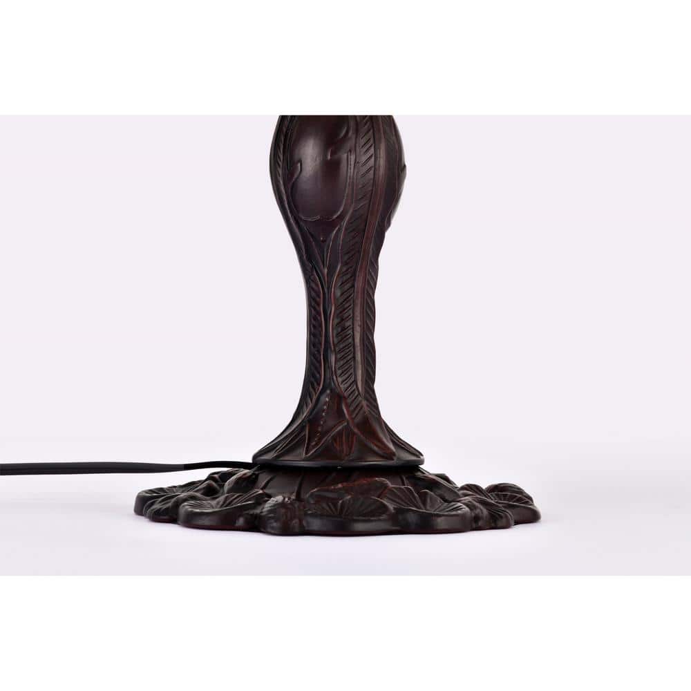 Pearl White Stained Glass and Bronze Table Lamp Set