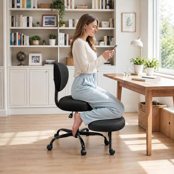 KERDOM Black Occasional Chair Ergonomic Cross Legged Office Chair