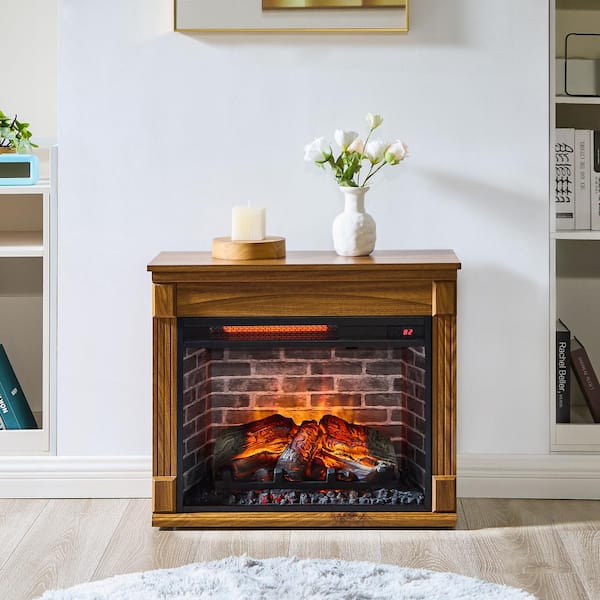 28 in. Freestanding Electric Fireplace Heater Mantel With Removable Caster Wheel in Antique Black