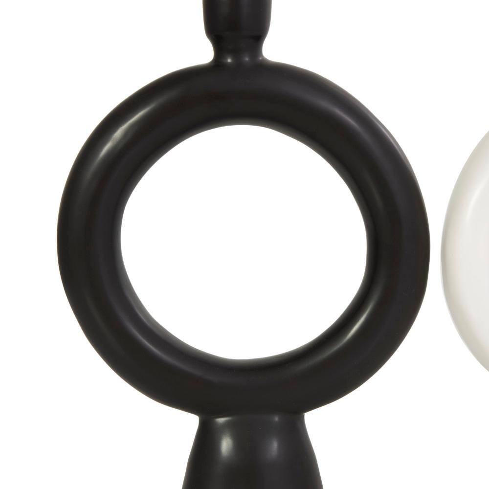 Black and White Ceramic Geometric Ring Tabletop Candlesticks, Set of 2