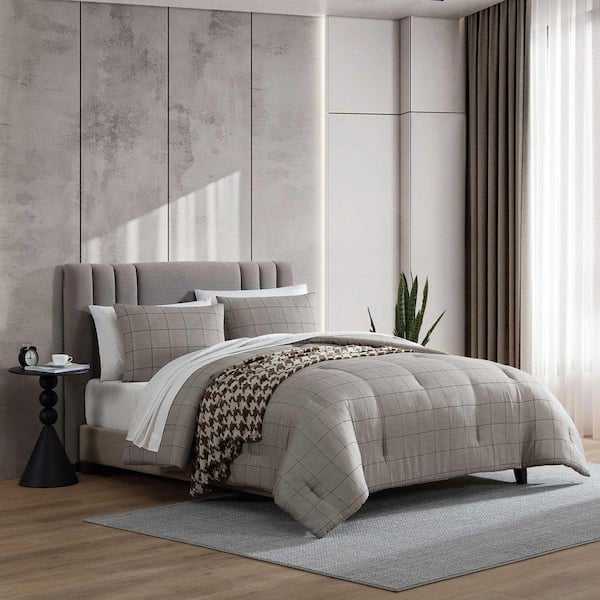 KENNETH COLE REACTION Holden Grid 8-Piece Brown Microfiber Queen