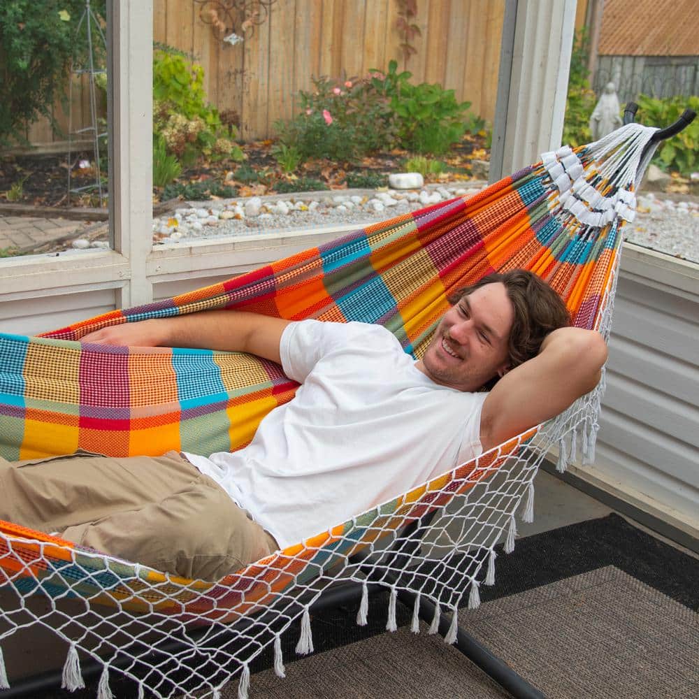 Vibrant Carnival 10 ft. Brazilian Cotton Hammock with Steel Stand