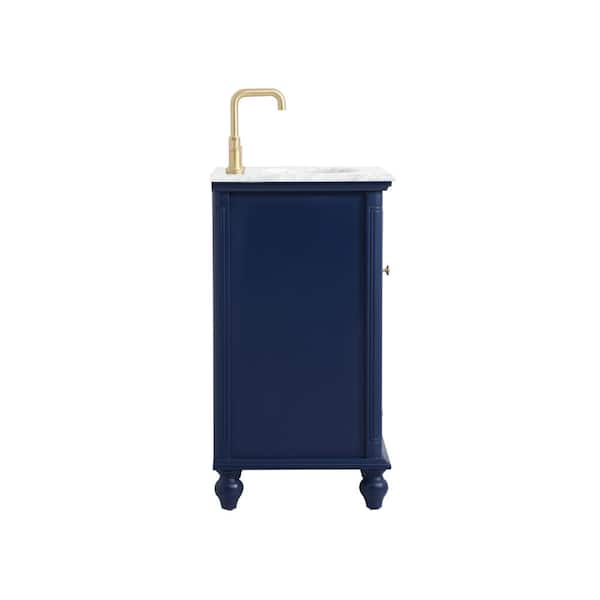 Timeless Home 19 in. W Single Bath Vanity in Blue with Marble Vanity Top in Carrara with White Basin