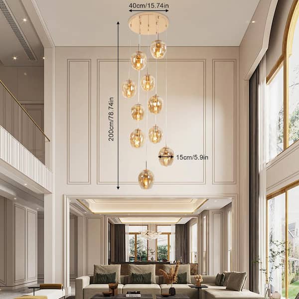 OUKANING 40-Watt 10-Light Gold Modern Pendant Light with Cognac