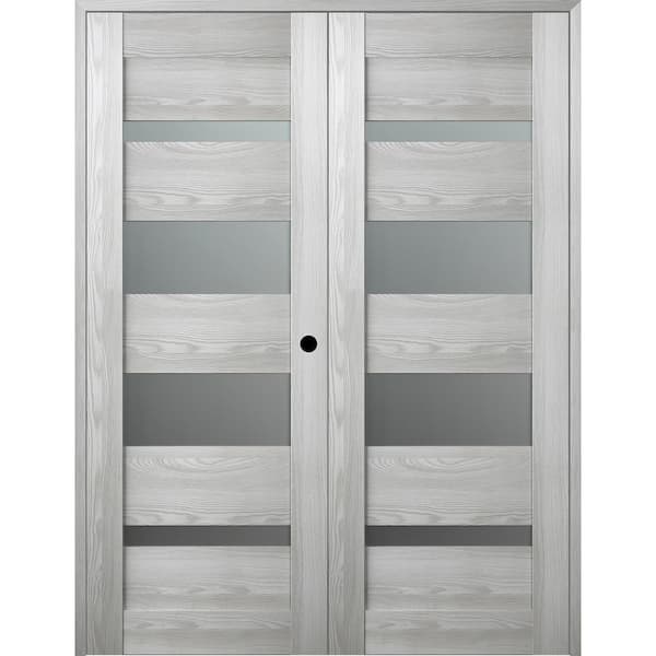 Belldinni Vona 0 56 in. x 96 in. Left Hand Active 5-Lite Frosted Glass Ribeira Ash Wood Composite Double Prehung Interior Door