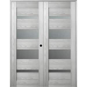 Vona 48 in. x 96 in. Left Hand Active 5-Lite Frosted Glass Ribeira Ash Wood Composite Double Prehung Interior Door