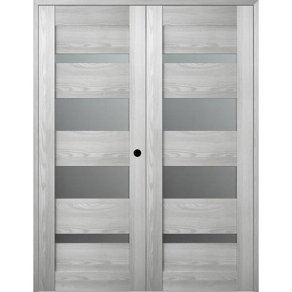Belldinni Vona 07- 72 in. x 84 in. Left Hand Active 5-Lite Frosted Glass Ribeira Ash Wood Composite Double Prehung Interior Door