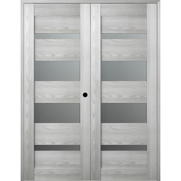 Belldinni Vona 07- 64 in. x 96 in. Left Hand Active 5-Lite Frosted Glass Ribeira Ash Wood Composite Double Prehung Interior Door