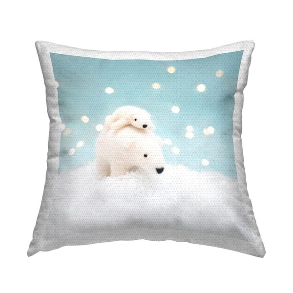 Stupell Industries Snowy Polar Bear Family Blue Square Outdoor Throw Pillow