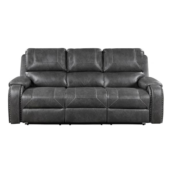 Logansport 87 in. W Pillow Top Arm Faux Leather Rectangle Manual Double Reclining Sofa in Gray