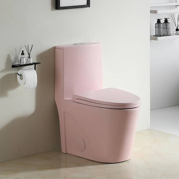 1.1/1.6 GPF Dual Tornado Flush 1-Piece Toilet in Matte Pink with UF Soft Closing Seat Cover