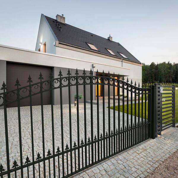 ALEKO Prague Style 16 ft. x 6 ft. Black Steel Single Swing Driveway Fence Gate