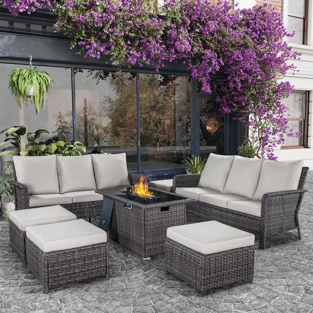 Reviews for Brafab 7Piece Wicker Patio Rectangle Fire Pit Conversation