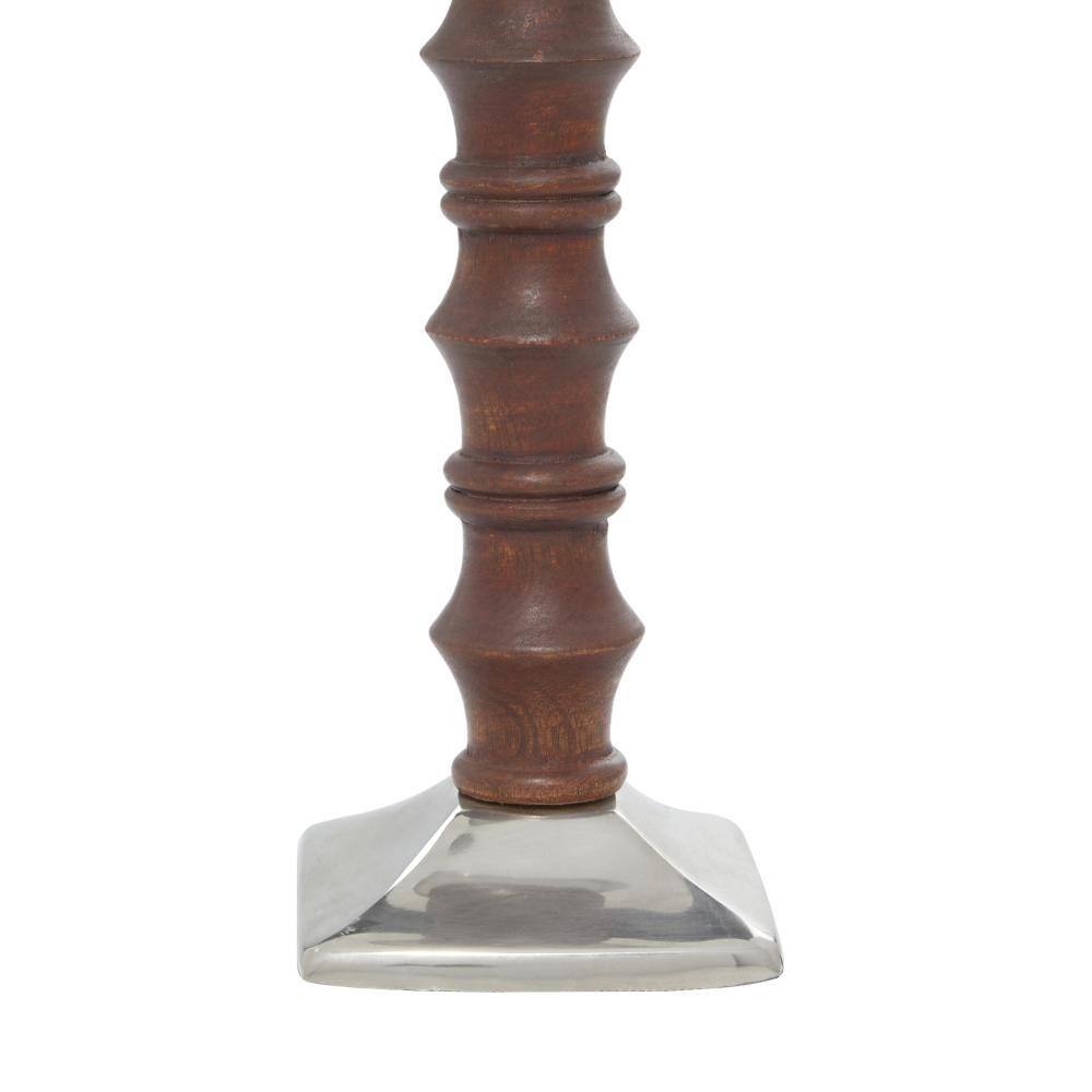 Elegant Traditional Wood Candlestick Trio in Brown - 12" Height