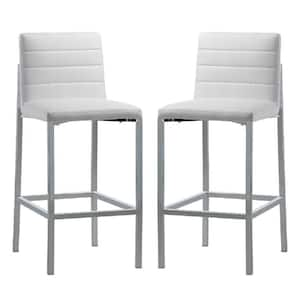 43 in. White Chrome Legs Faux Leather Metal Framed Channel Barstool (Set of 2)