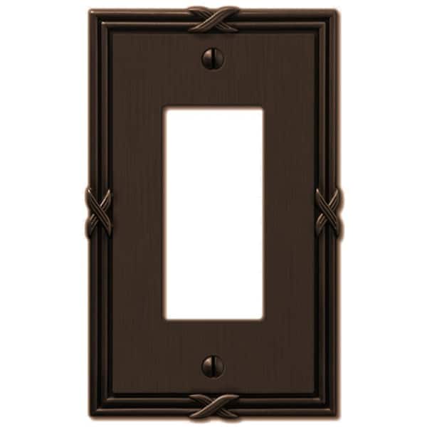 AMERELLE Ribbon and Reed 1 Gang Rocker Metal Wall Plate - Aged Bronze