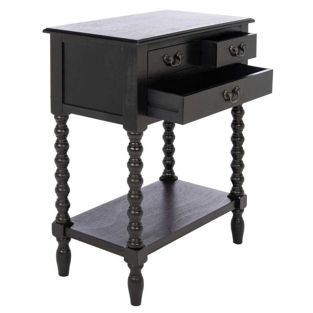 Athena Black Wood 3-Drawer Console Table with Storage