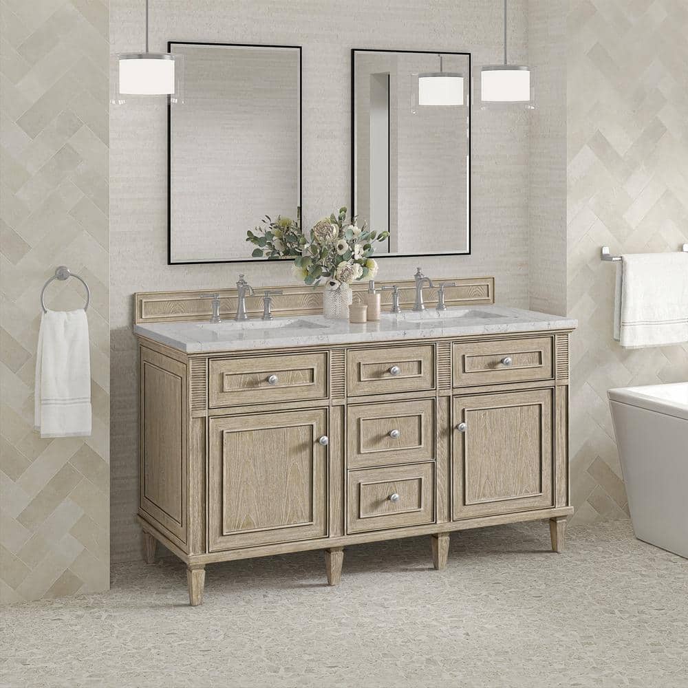 Lorelai 60.0 in. W x 23.5 in. D x 34.06 in. H Double Bathroom Vanity in Whitewashed Oak with Pearl Quartz Top price history on PriceWatchPro