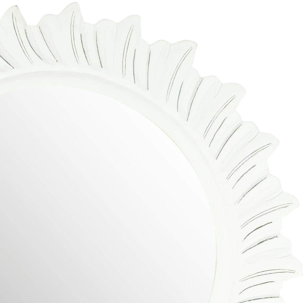 Antique White Round Wood Sunburst Wall Mirror
