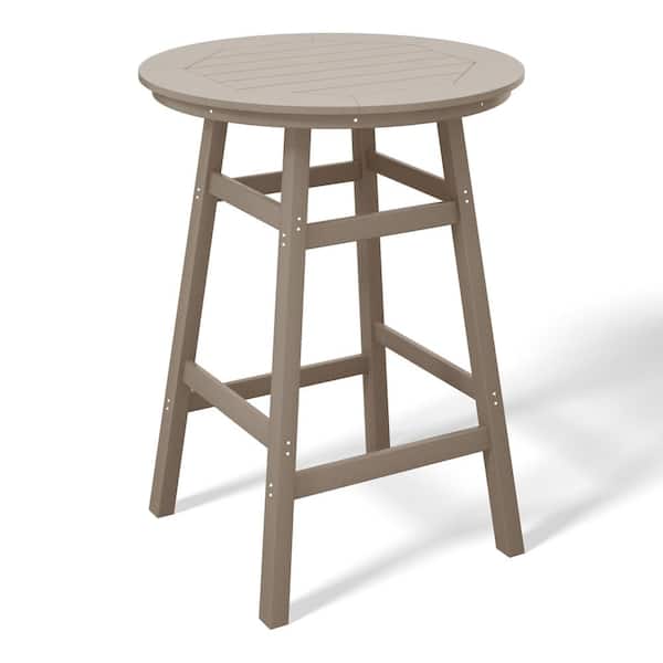 WESTIN OUTDOOR Laguna 35 in. Round HDPE Plastic All Weather Bar Height High Top Bistro Outdoor Bar Table in Weathered Wood