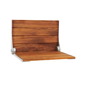 Silhouette Natural Teak Wood Wall Mount Folding Shower Seat Bench with Silver Frame
