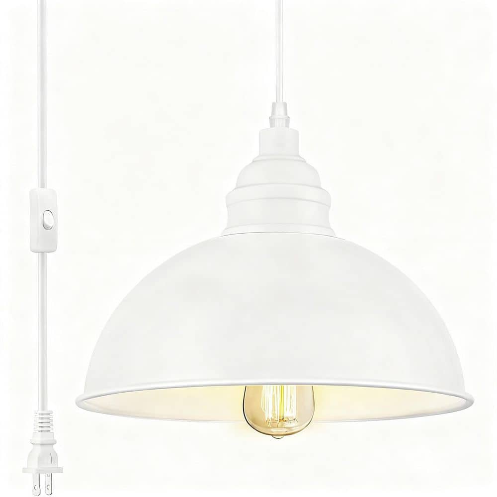 1-Light White Plug-In Pendant Light Metal Hanging Lamp with 16 ft Cord On/Off Switch for Living Room Kitchen price history on PriceWatchPro