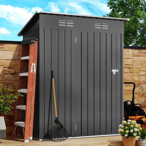 5 ft. W x 3 ft. D Metal Shed with Pitched Roof and Lockable Door, Garden Outdoor Storage Sheds in Gray (13 sq. ft. )