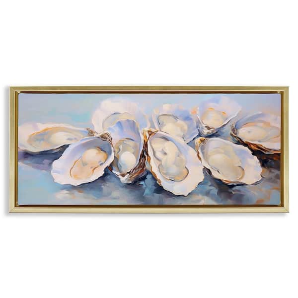 Stupell Industries Aquatic Oyster Bunch by Arlington Prints Gold Floater Frame Coastal Graphic Art Print 11 in. x 25 in.