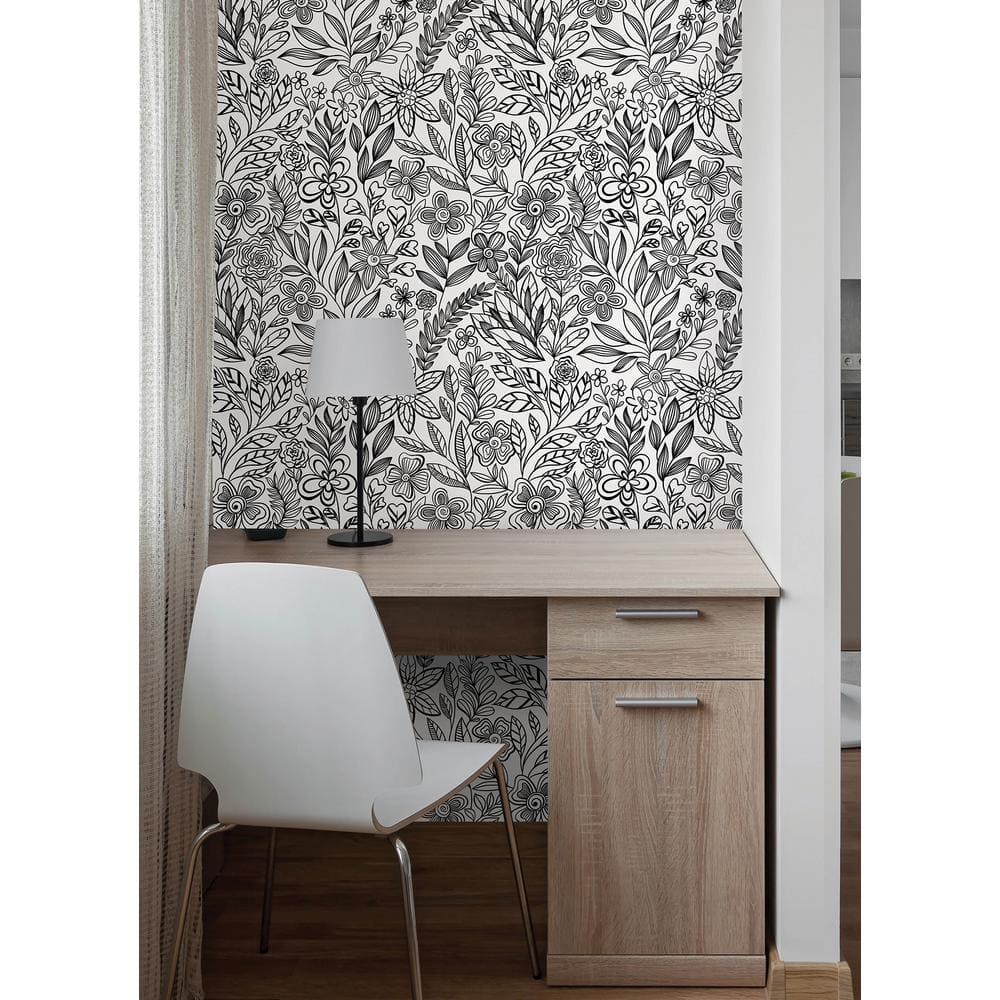 Black and White Floral Peel and Stick Wallpaper